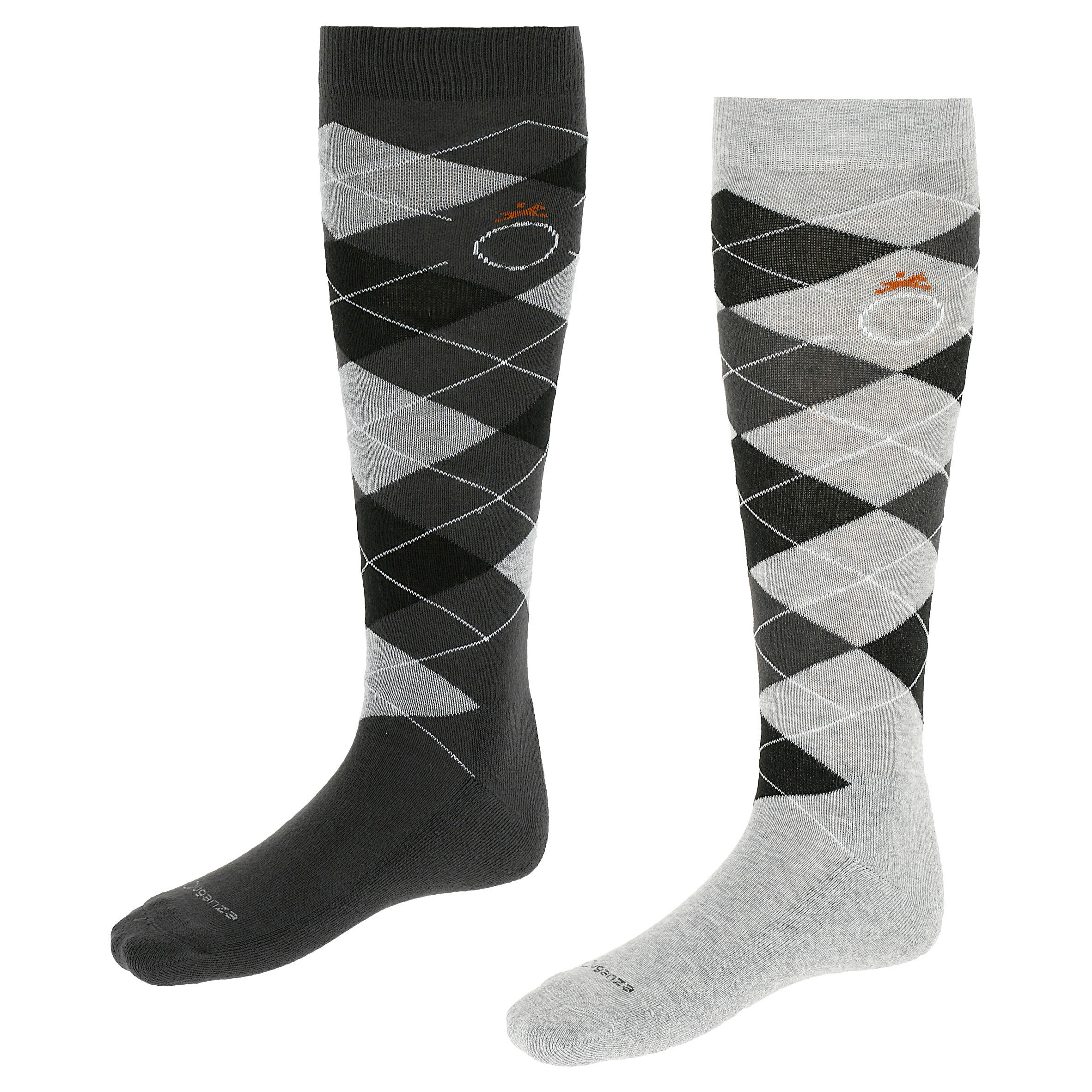 Chaussettes équitation enfant et adulte LOSANGES gris chiné/bleu ciel X 2 paire