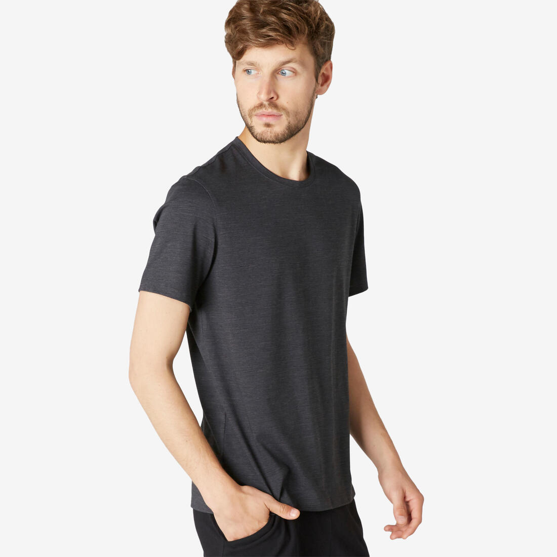 T-shirt fitness manches courtes coton extensible col rond homme rouge grenat