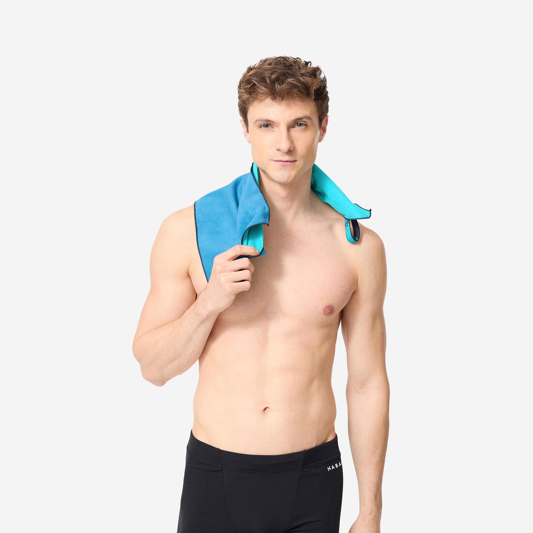Serviette de bain microfibre double face taille S 39 x 55 cm, bleu/vert