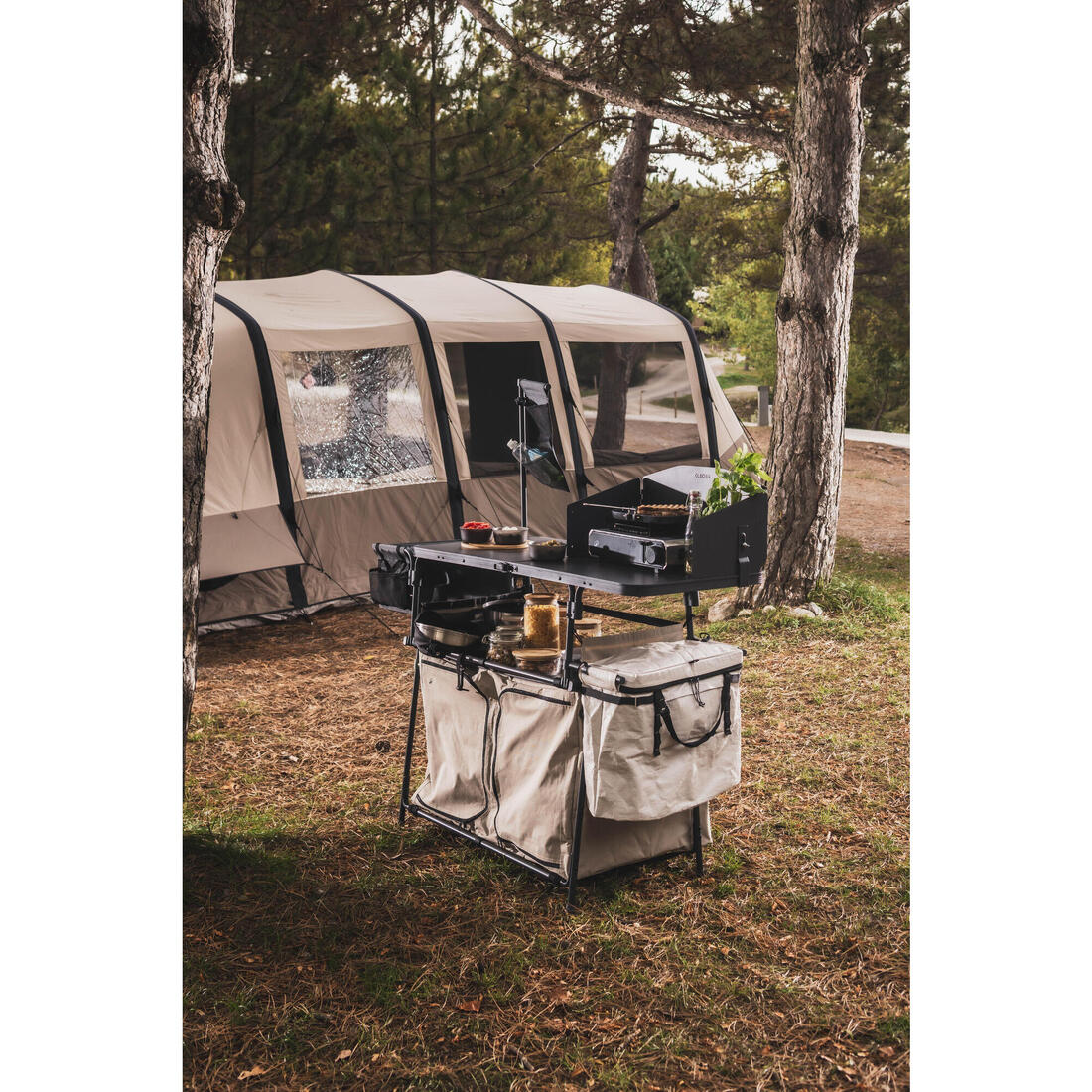 Poubelle de camping, 2 compartiments, modulable de 30 à 50 L
