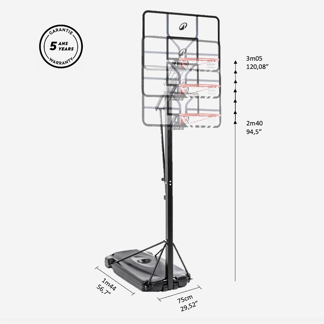 Panier basket sur pied déporté spécial dunk réglable 2,40 à 3,05 m, B700