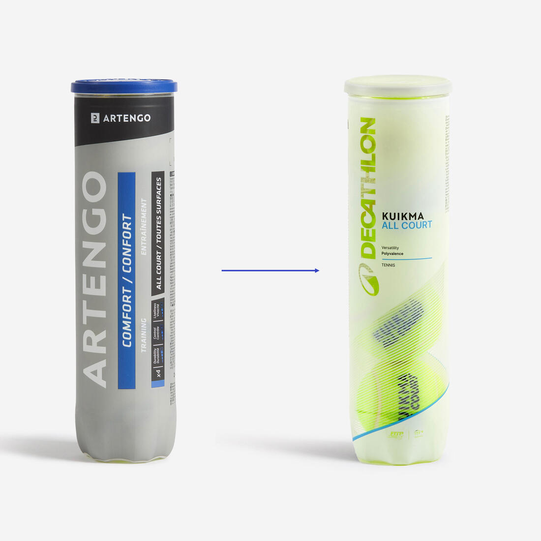 Balle de tennis polyvalente entrainement tube de 4, Kuikma All Court