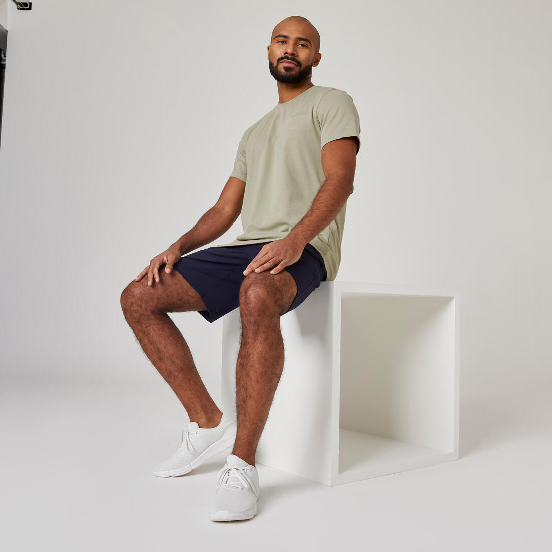 T-shirt fitness manches courtes slim coton col rond homme blanc a imprimé