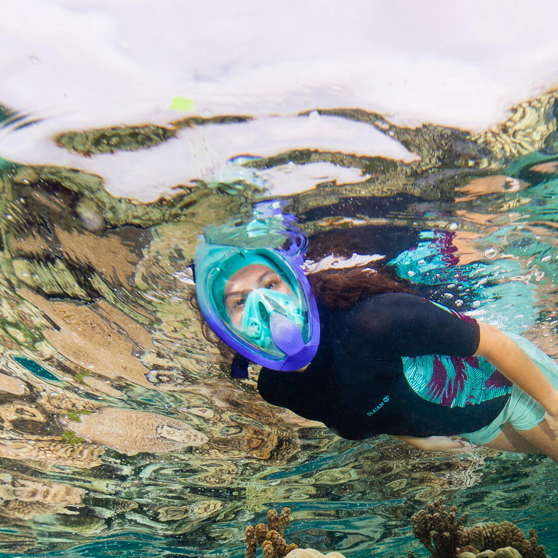 Masque snorkeling surface easybreath + avec valve acoustique > 10 ans - jungl