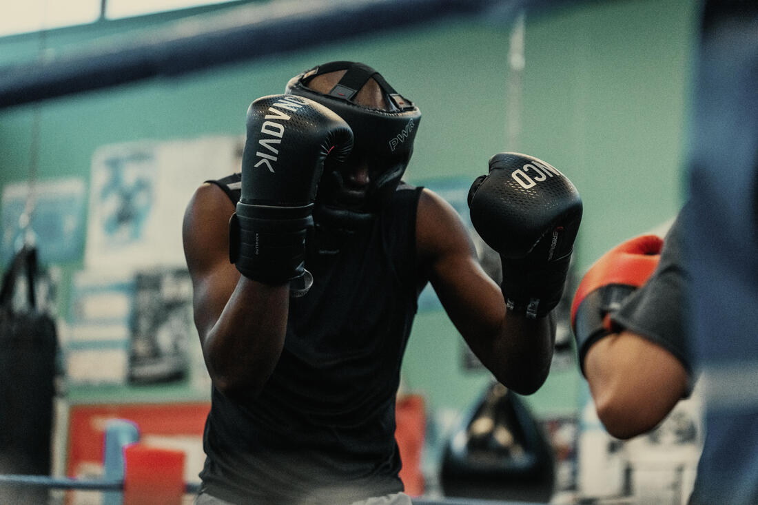 Gants de boxe avec maintien articulaire du poignet, bleu et