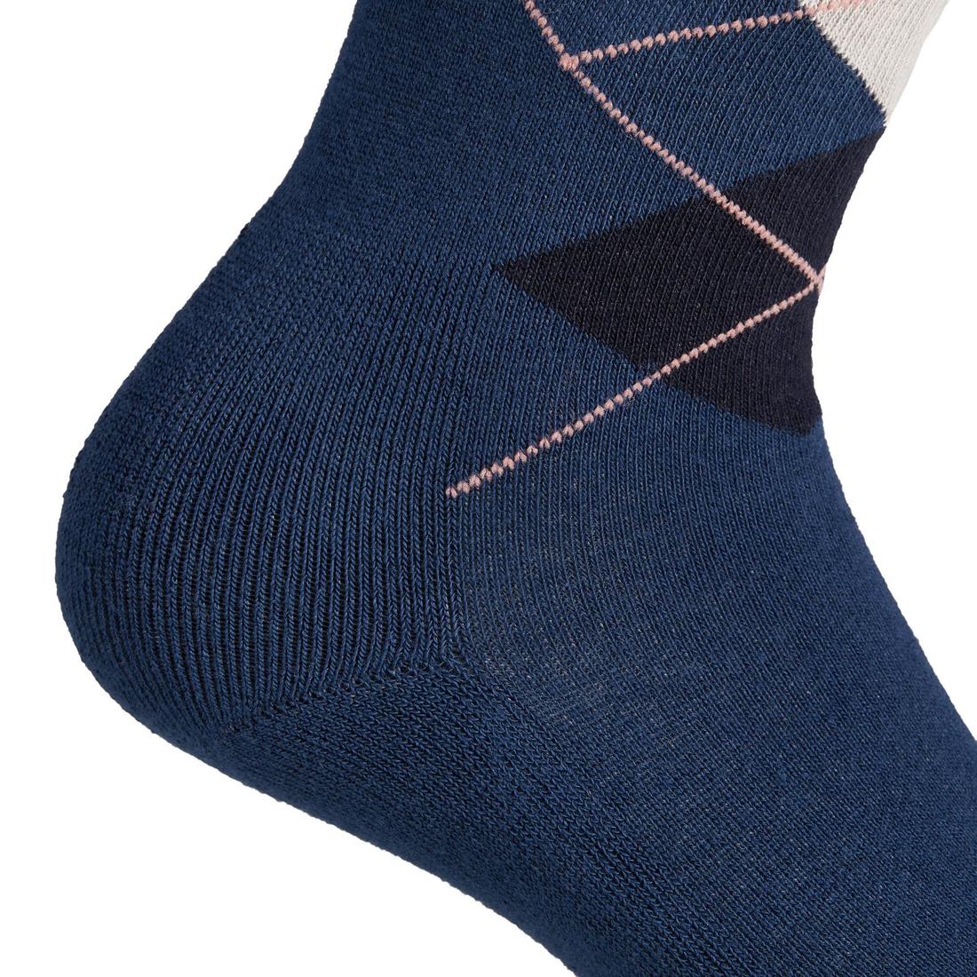 Chaussettes équitation enfant et adulte LOSANGES gris chiné/bleu ciel X 2 paire