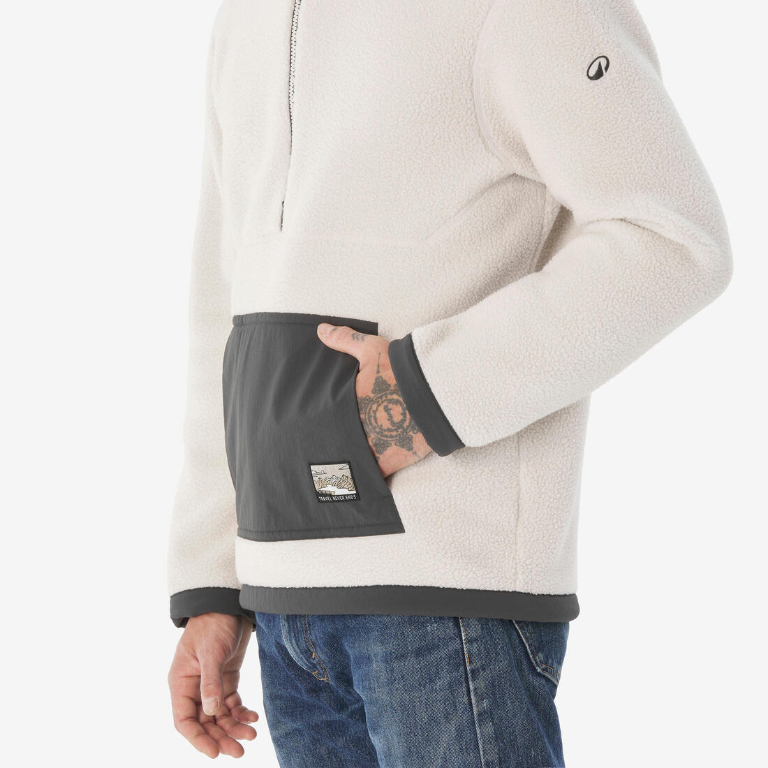 Polaire de randonnée montagne sherpa homme, MH100 1/2 zip beige