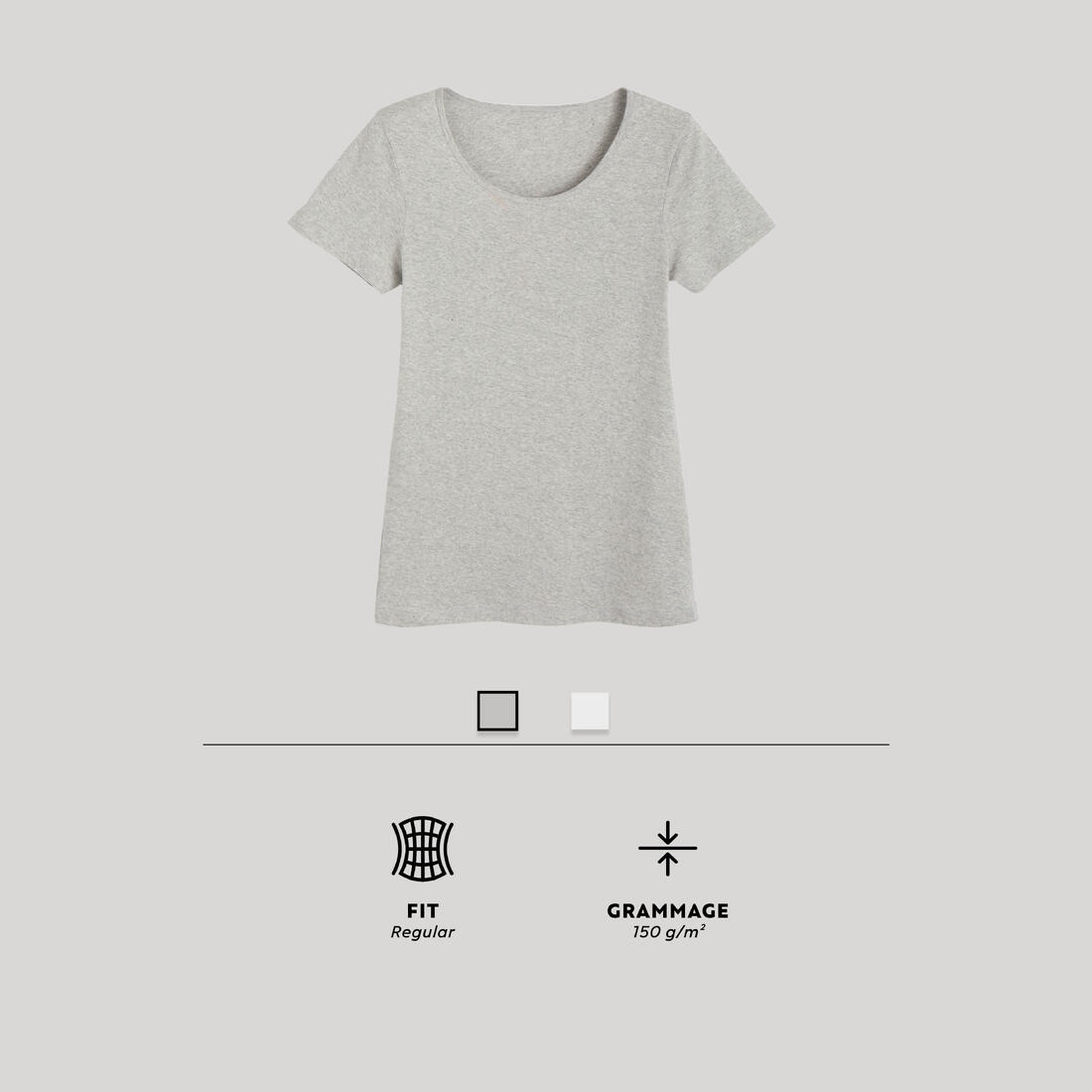T-shirt fitness manches courtes droit coton col rond femme gris