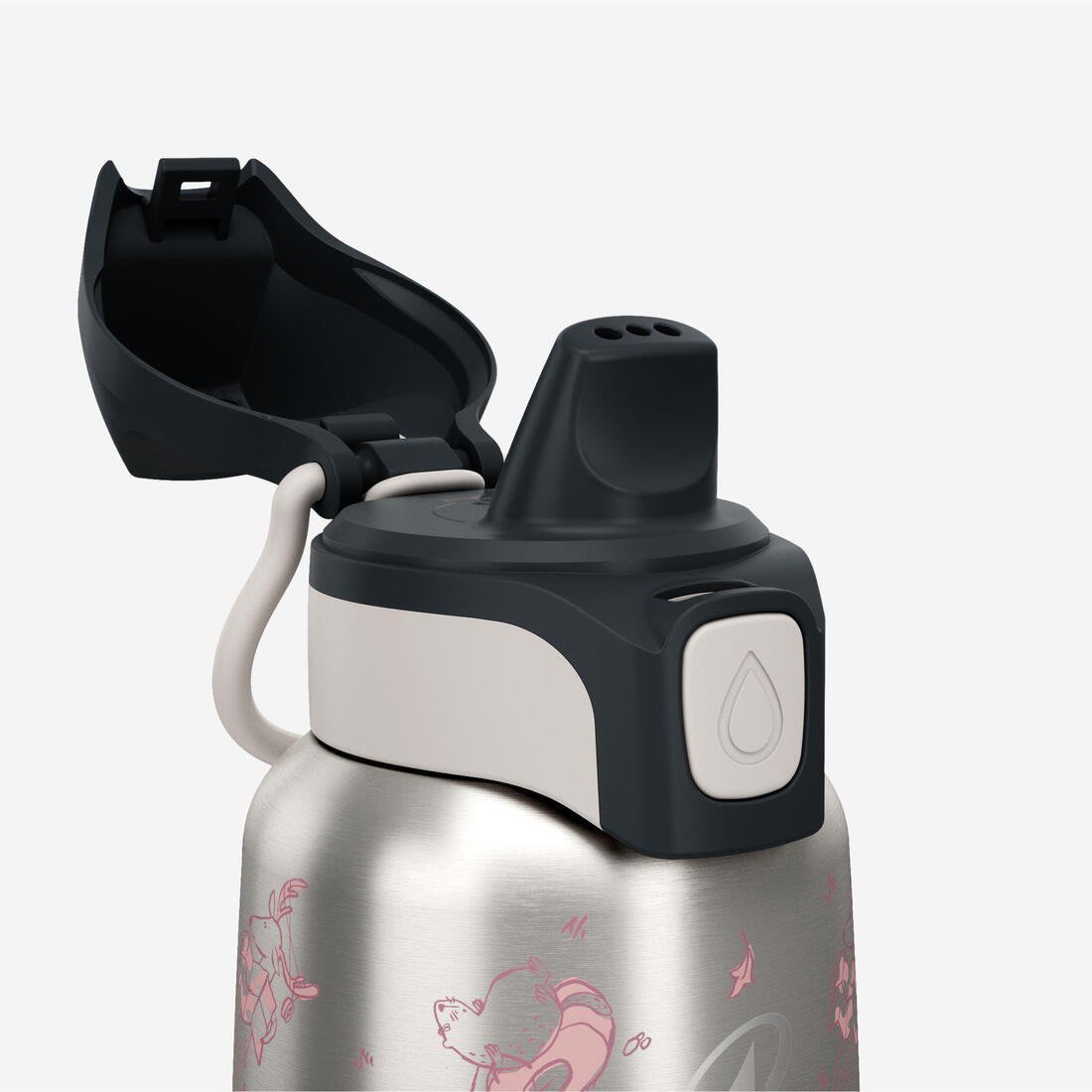 Gourde enfant isotherme 0,35L en acier inox avec bouchon instantané de randonnée