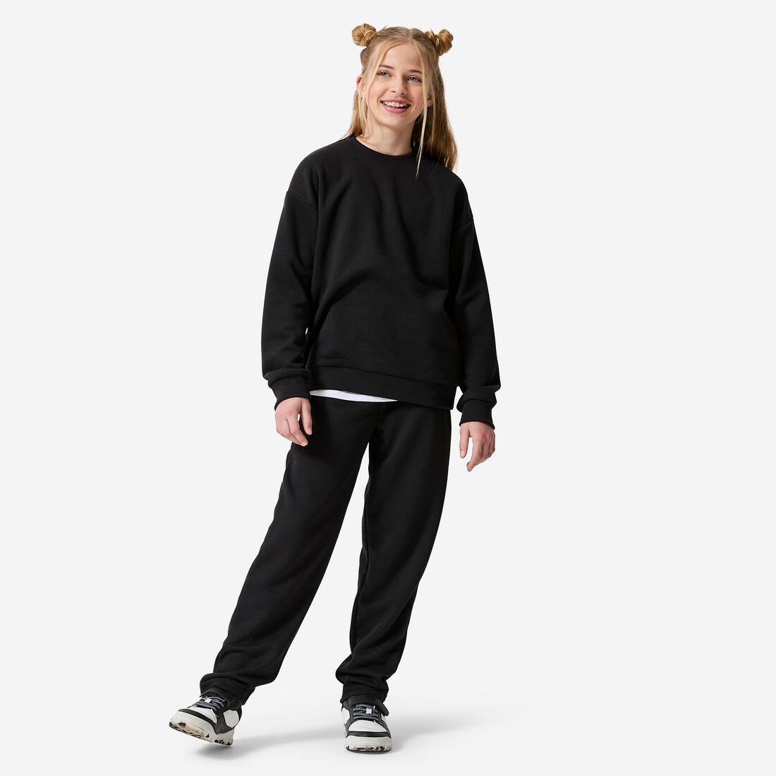 Sweat col rond en molleton chaud enfant, noir