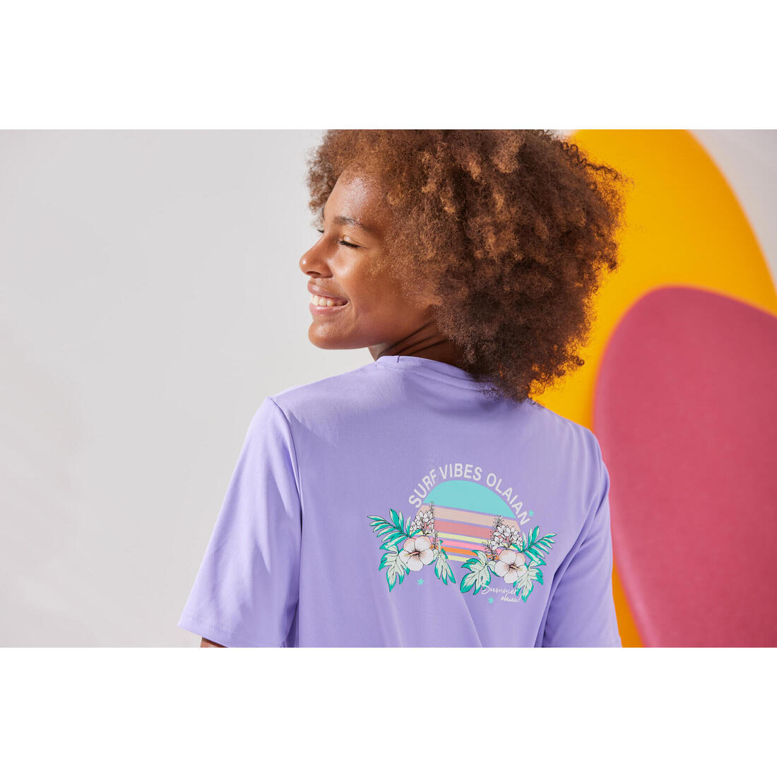 T-shirt anti UV manches courtes surf Junior - 100 blanc noir skate