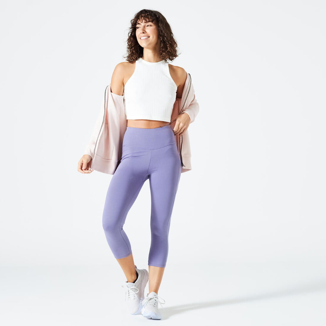Débardeur CROP TOP Fitness Femme - 520 côtelé Jaune melon