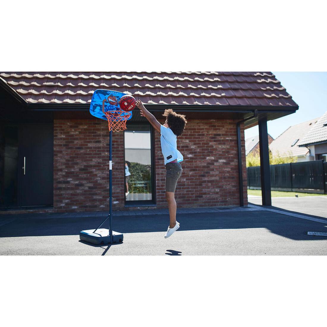 Panier de basket sur pied réglable de 1,30m à 1,60m Enfant - K500 Aniball bleu