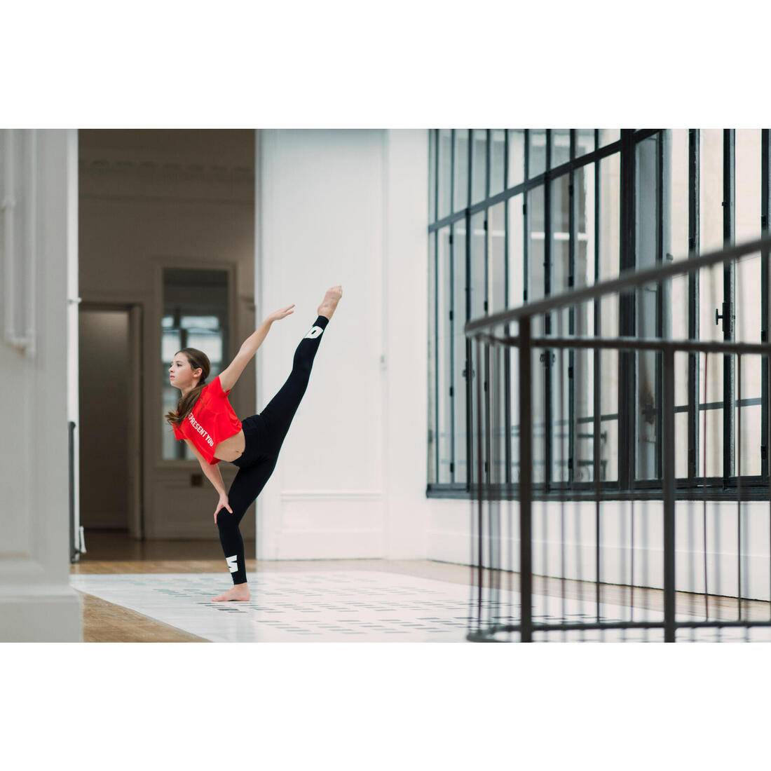 Legging danse moderne noir taille haute à graphisme fille