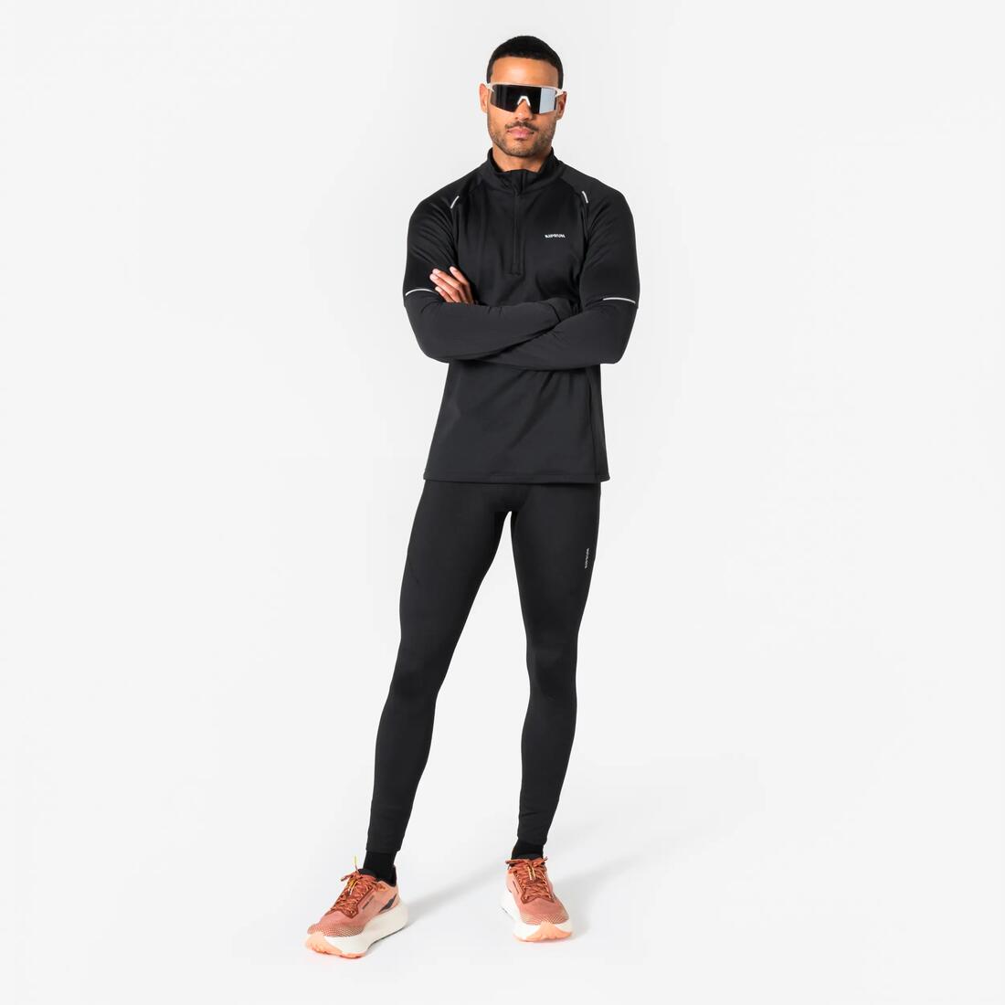 T-shirt manches longues demi zip chaud Homme, Kiprun run 500 warm