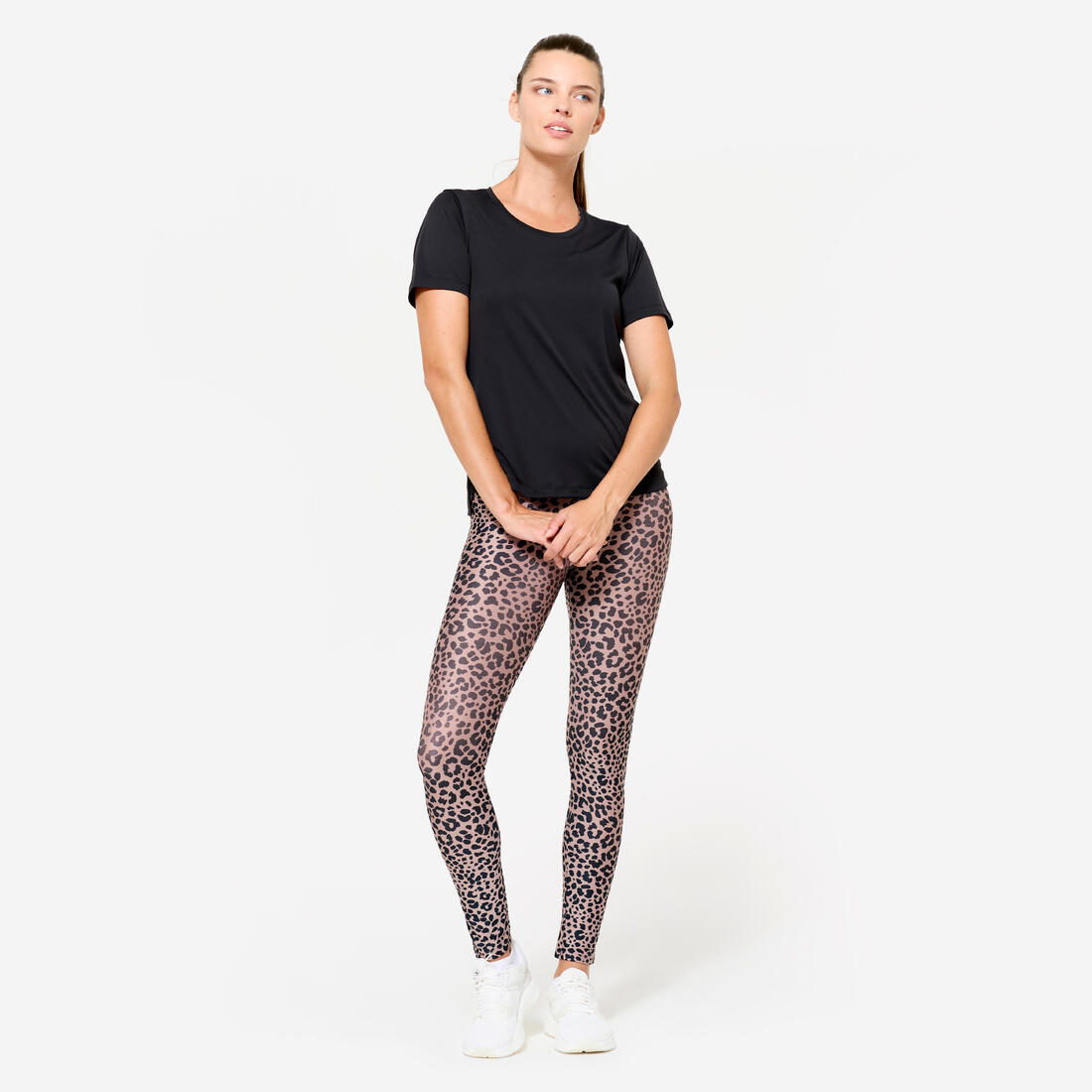 Legging de fitness taille haute femme, imprimé gris chiné