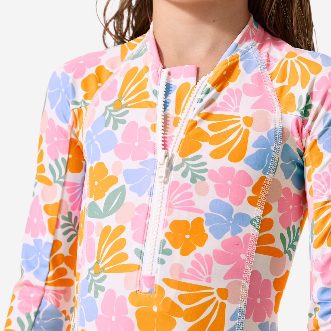 Maillot de bain surf 1 pièce manches longues anti-UV fille, Loulou rayures
