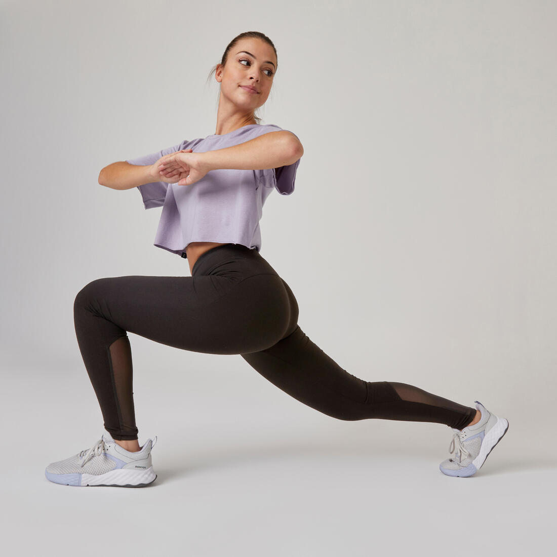 Legging Coton Extensible Fitness Taille Haute avec Mesh Violet
