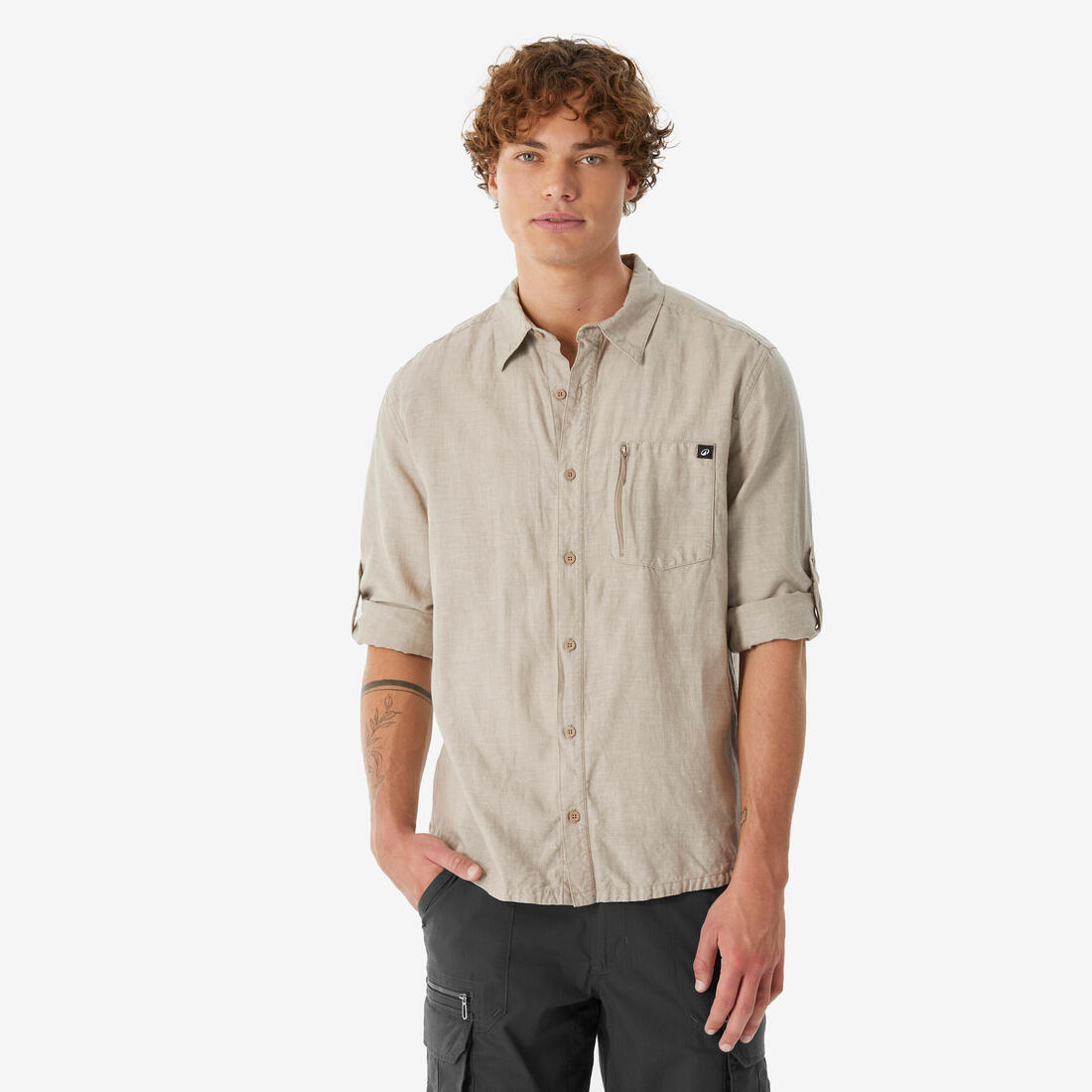 Chemise de randonnée manches longues homme, NH500 beige