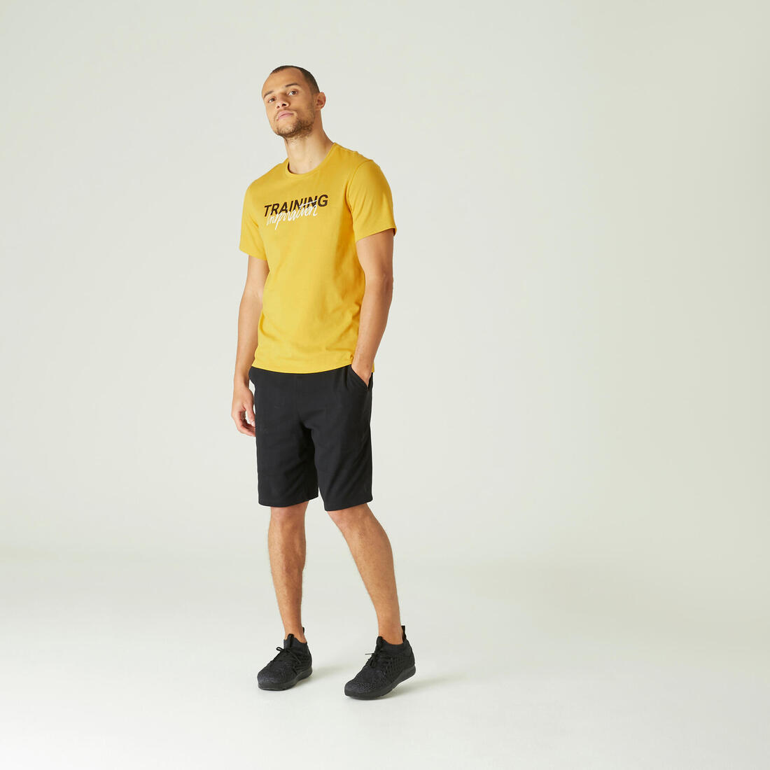T-shirt fitness manches courtes slim coton col rond homme blanc a imprimé