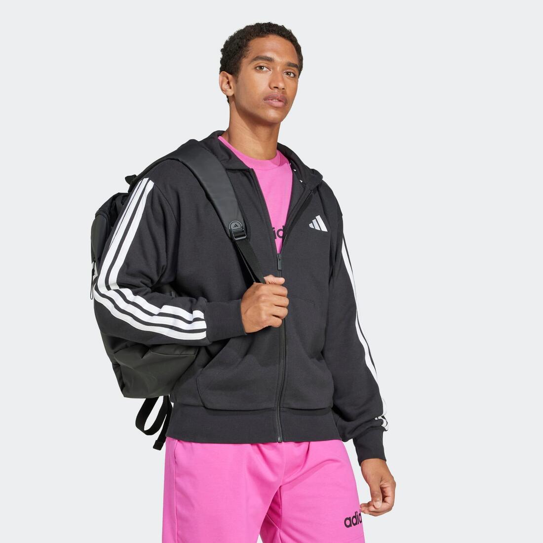 Sweat-shirt zippé à capuche en coton pour homme, noir