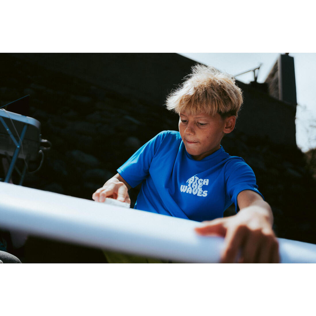 T-shirt anti UV manches courtes surf Junior - 100 blanc noir skate