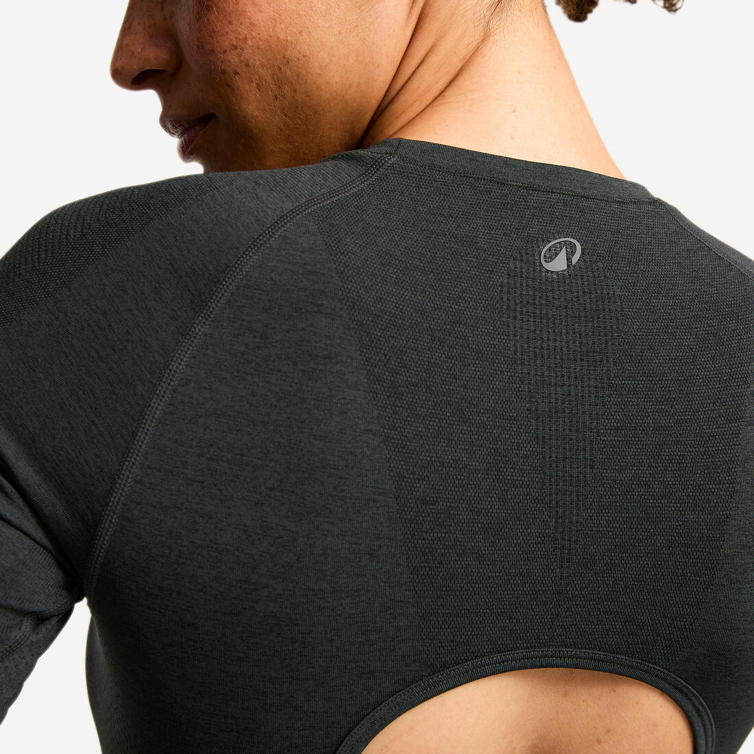 Crop top manches longues de musculation femme, gris et noir