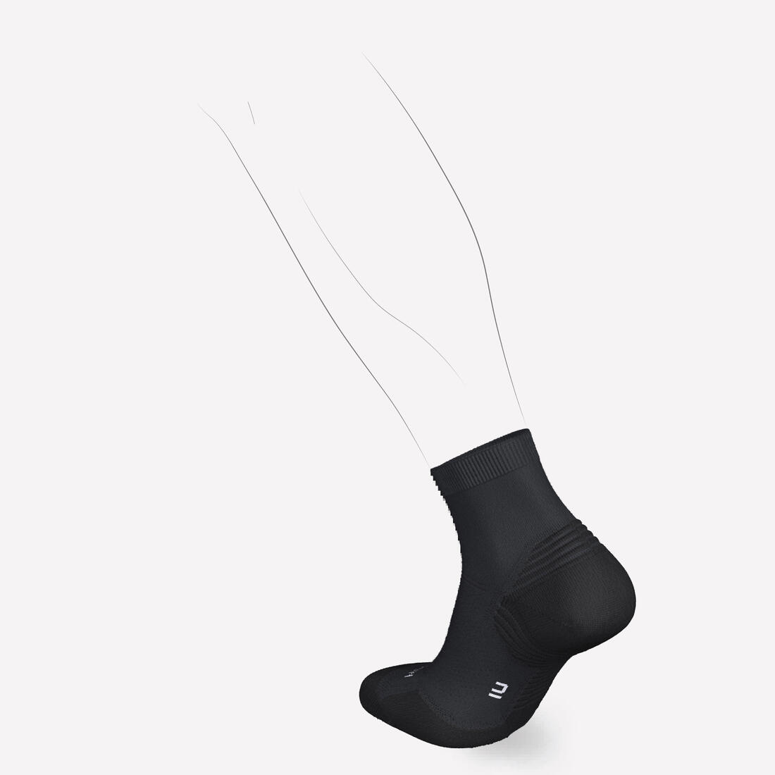 LOT de 2 PAIRES de CHAUSSETTES DE RUNNING RUN500 EPAISSES MID NOIRES