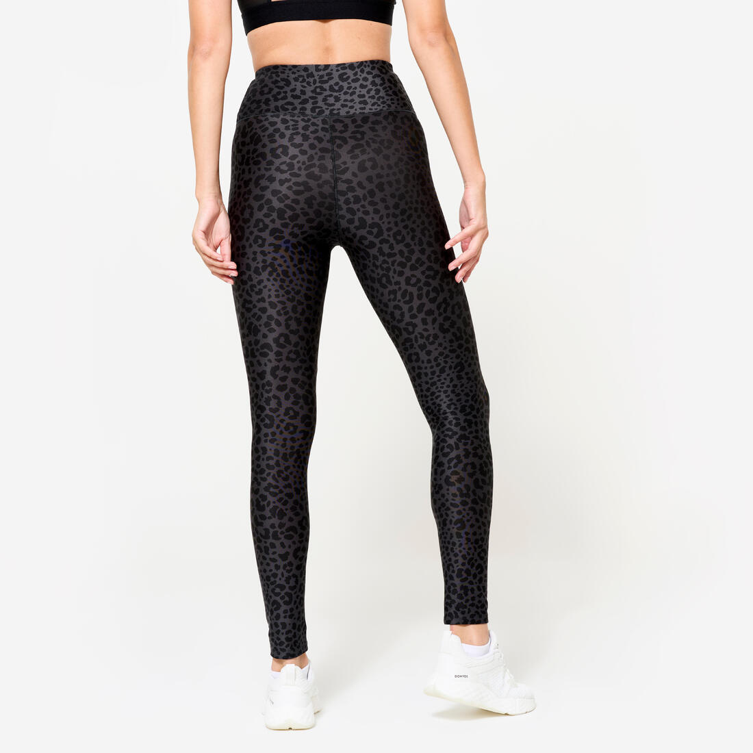 Legging de fitness taille haute femme, imprimé gris chiné