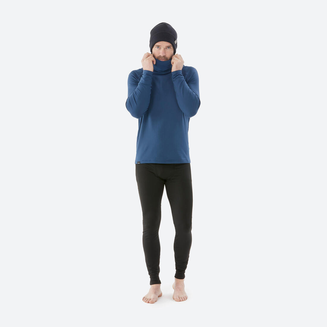 Sous-vêtement de ski à col roulé chaud et respirant homme, BL 500 bleu foncé