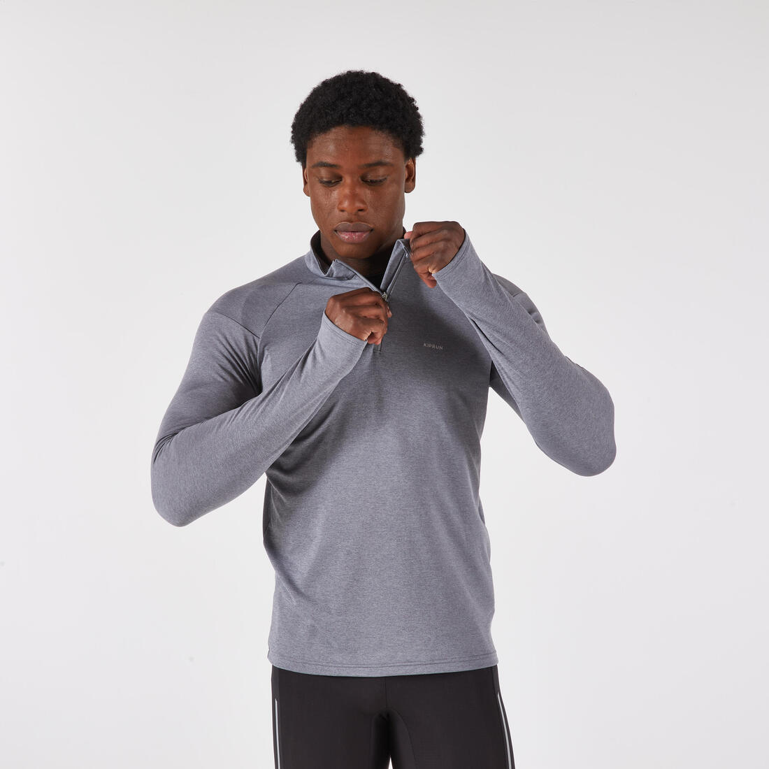 T-shirt manches longues demi zip chaud et respirant Homme, Kiprun Run 100