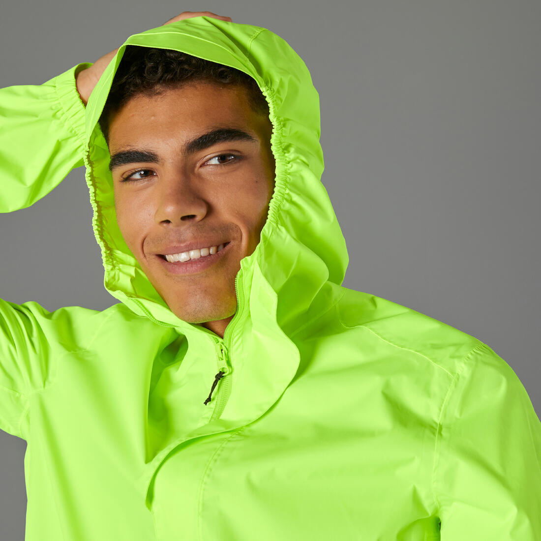 VESTE PLUIE VELO VILLE HOMME 120 JAUNE FLUO CERTIFIÉE EPI VISIBILITÉ JOUR