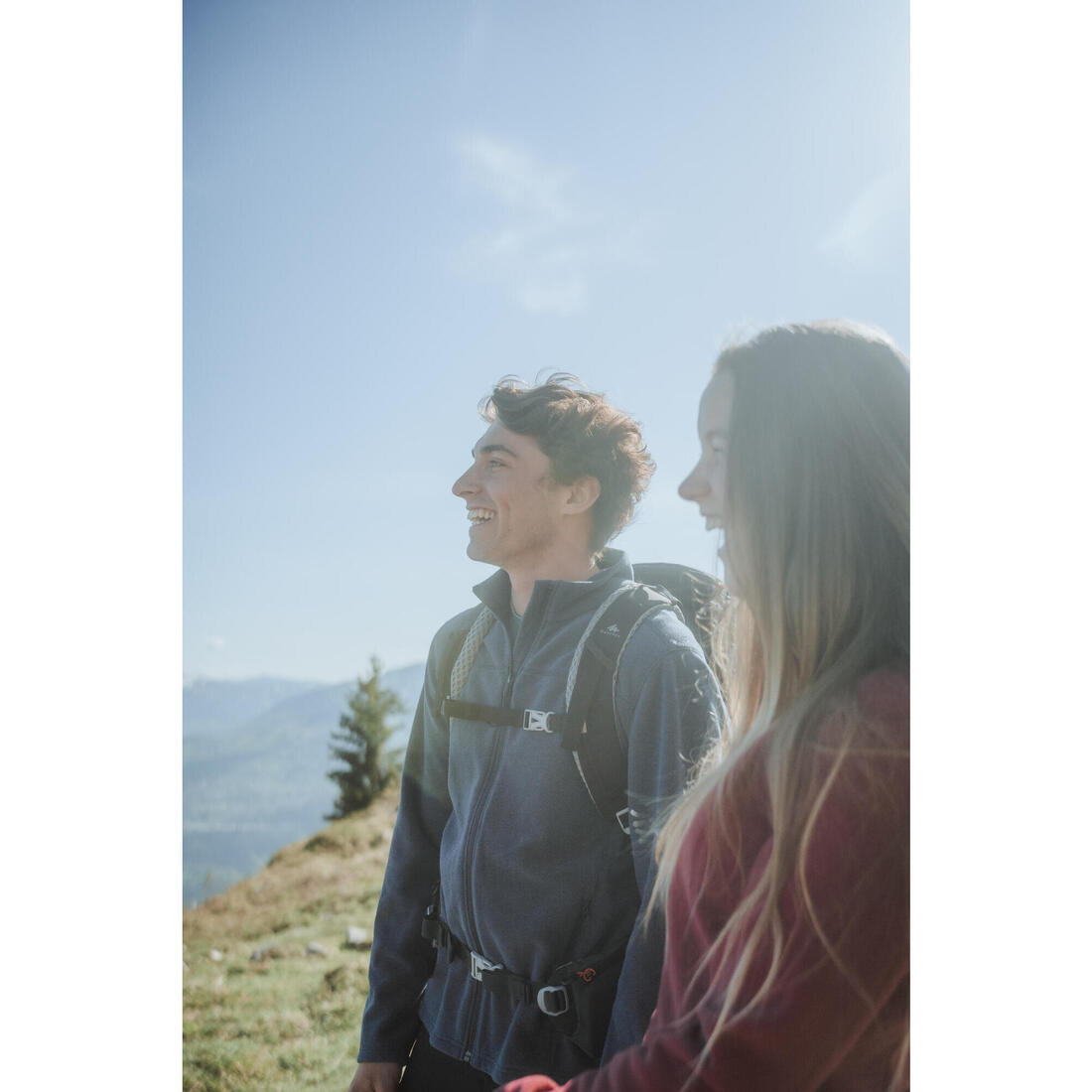 Polaire de randonnée montagne homme, MH100 demi zip bleu