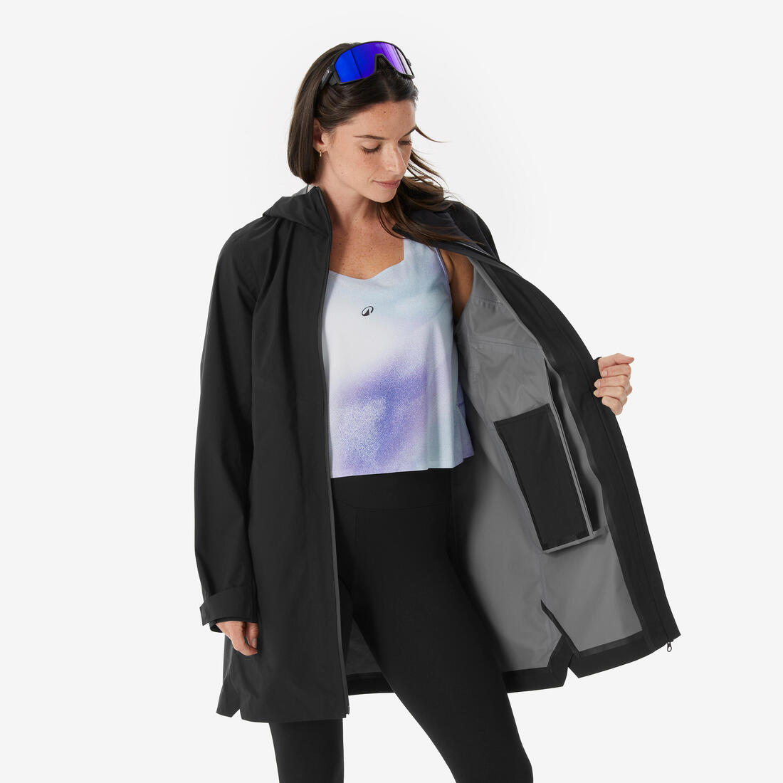 Veste de randonnée imperméable légère longue femme, MH100