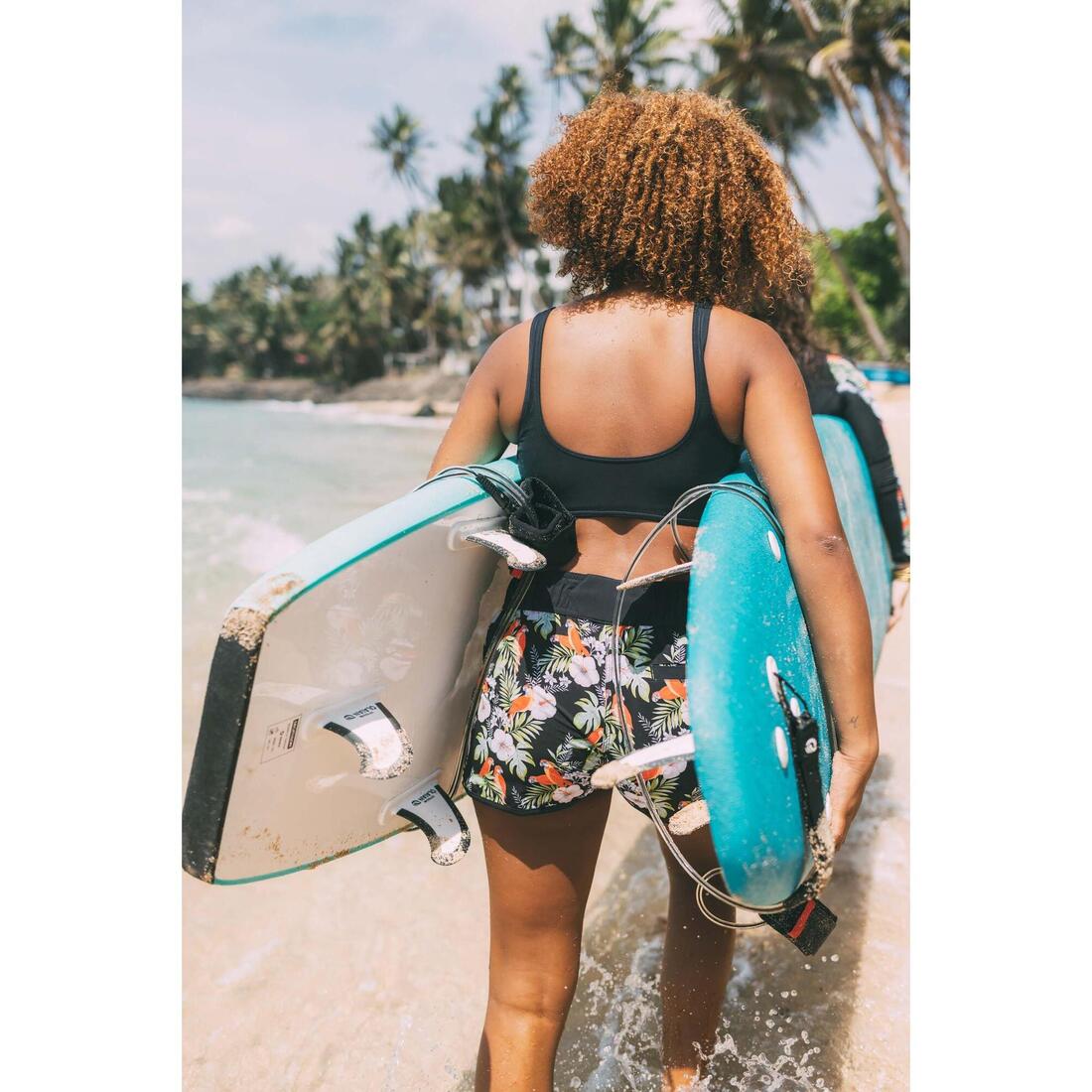 Boardshort surf femme TINI CORAIL avec ceinture élastiquée et cordon de serrage