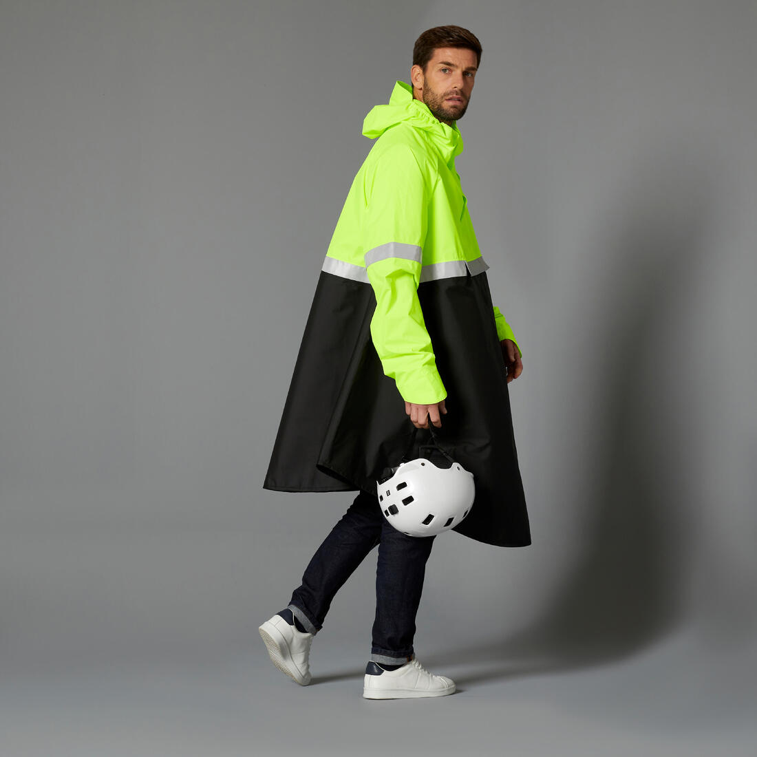 Poncho pluie visibilite jour nuit 560 noir jaune fluo
