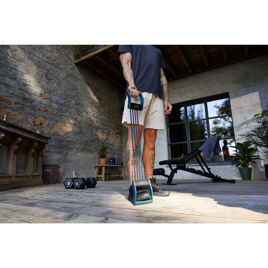 Extenseur de musculation réglable de 5 à 25kg - noir et bleu