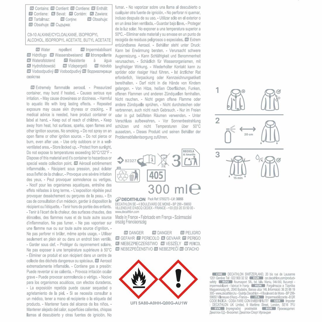 Aérosol imperméabilisant pour chaussures, textile et matériel, 300ml