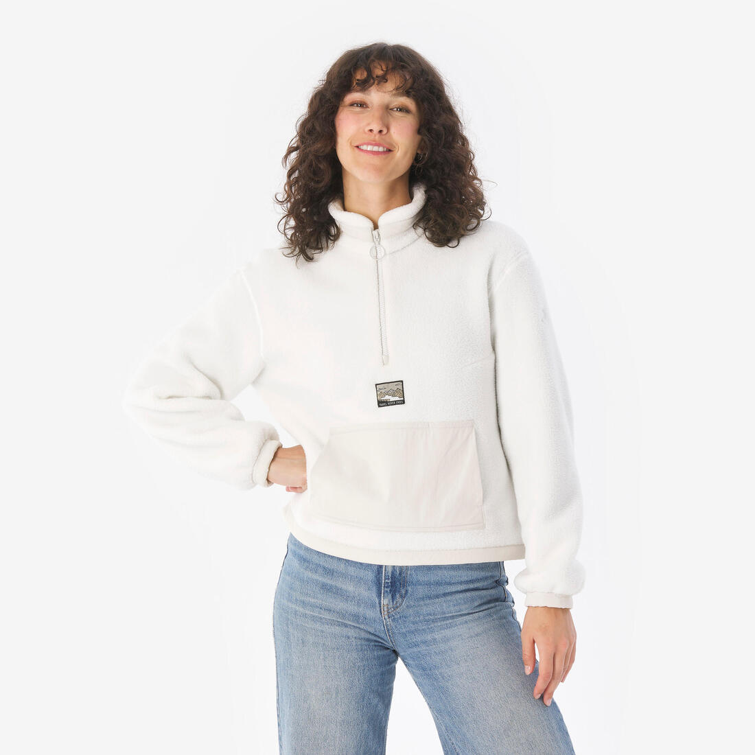 Polaire de randonnée montagne sherpa femme, MH100 1/2 zip
