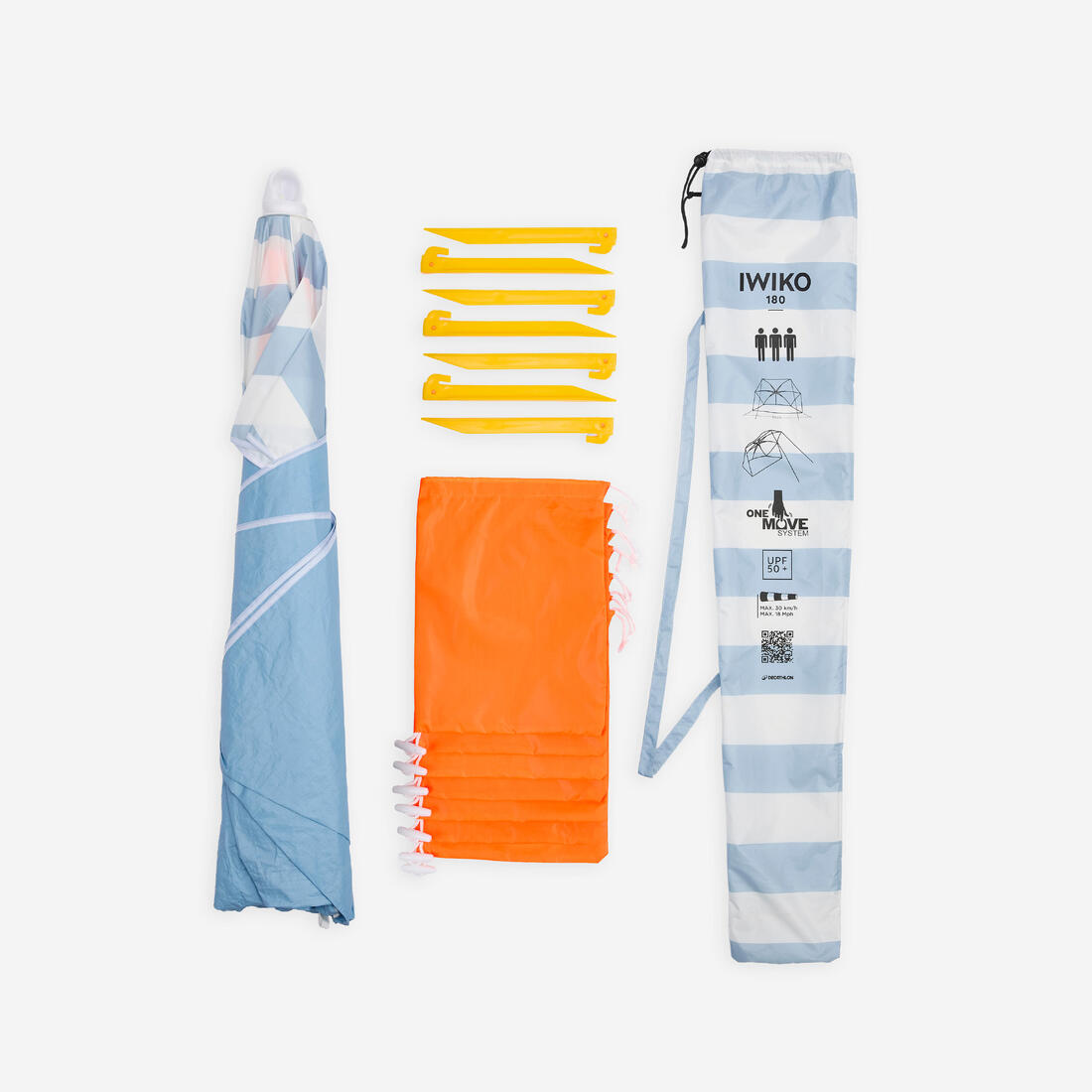 Parasol Abri plage solaire Iwiko 180 bleu jaune UPF50+ 3 places
