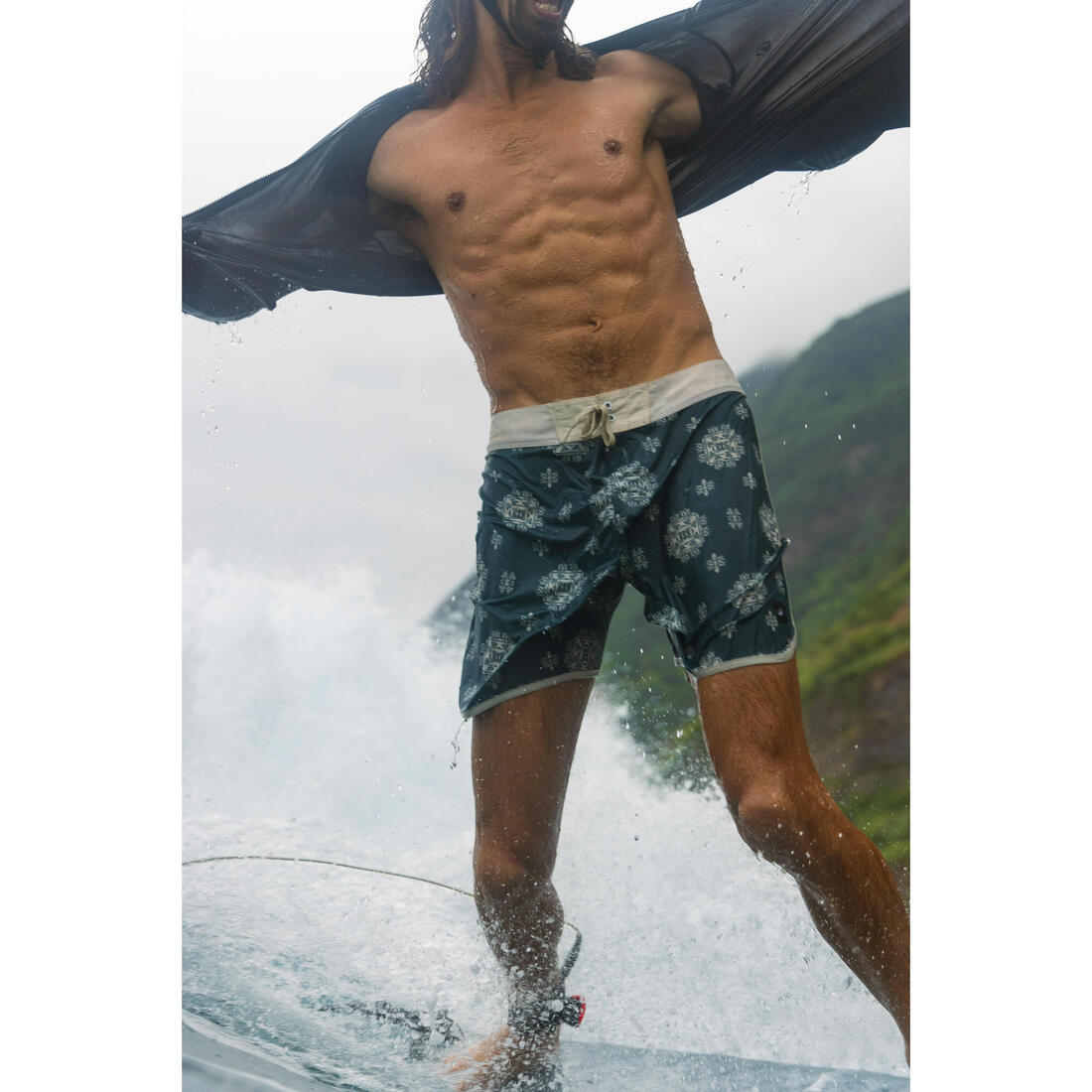 Boardshort surf short de bain surf mi-long 18" homme, 500 Marin