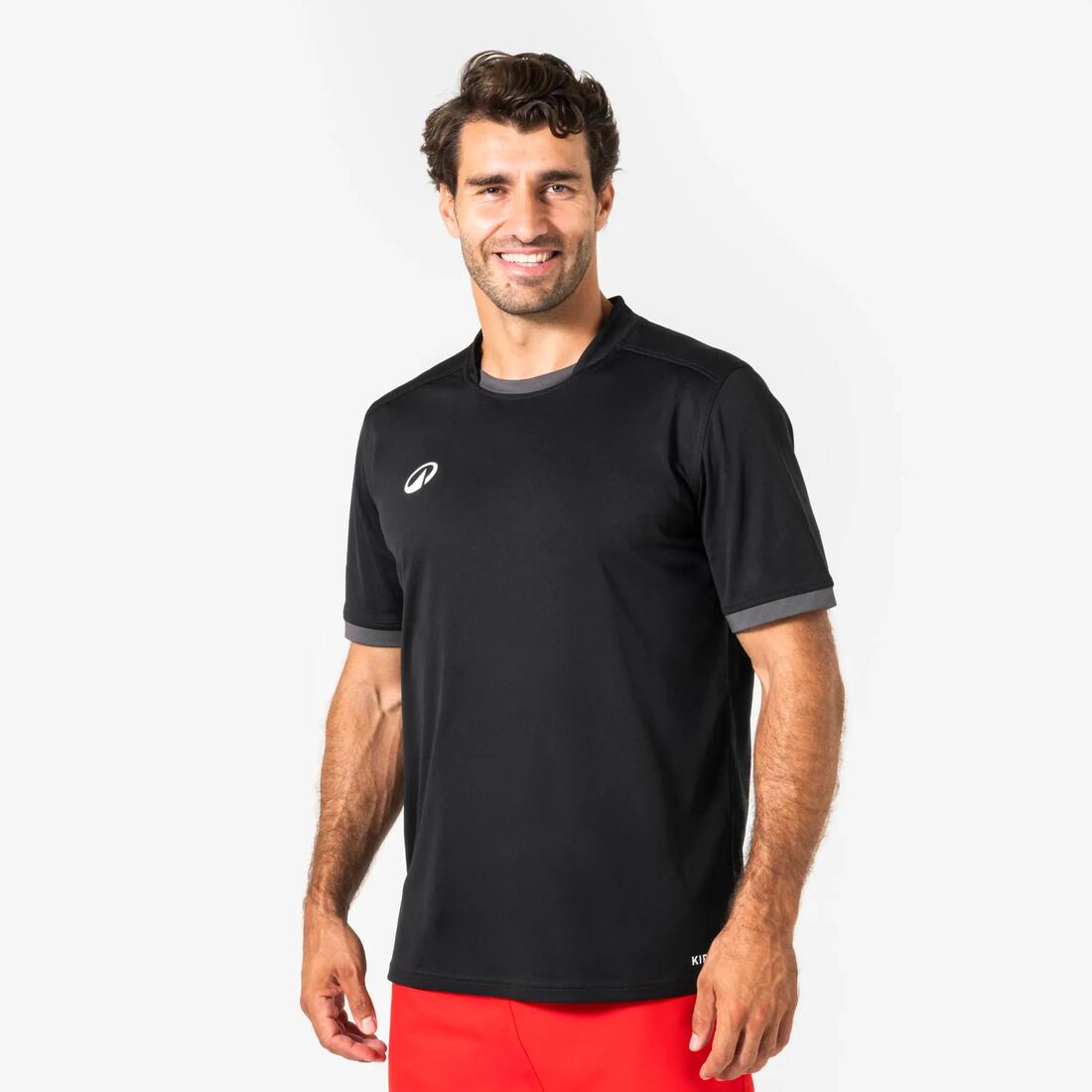 Maillot manches courtes de rugby Homme - R100 noir gris