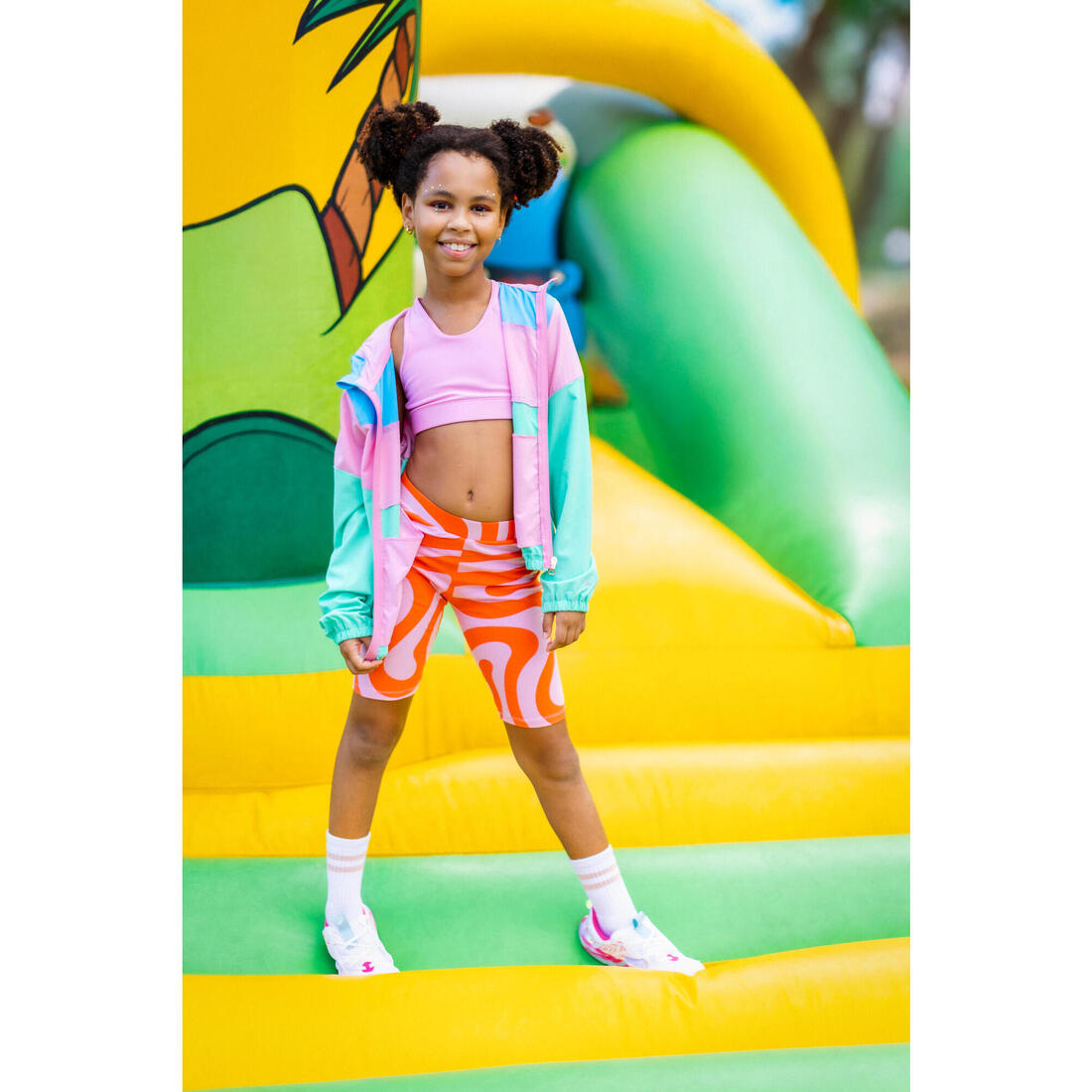 Cycliste multisport coton fille, imprimé rose