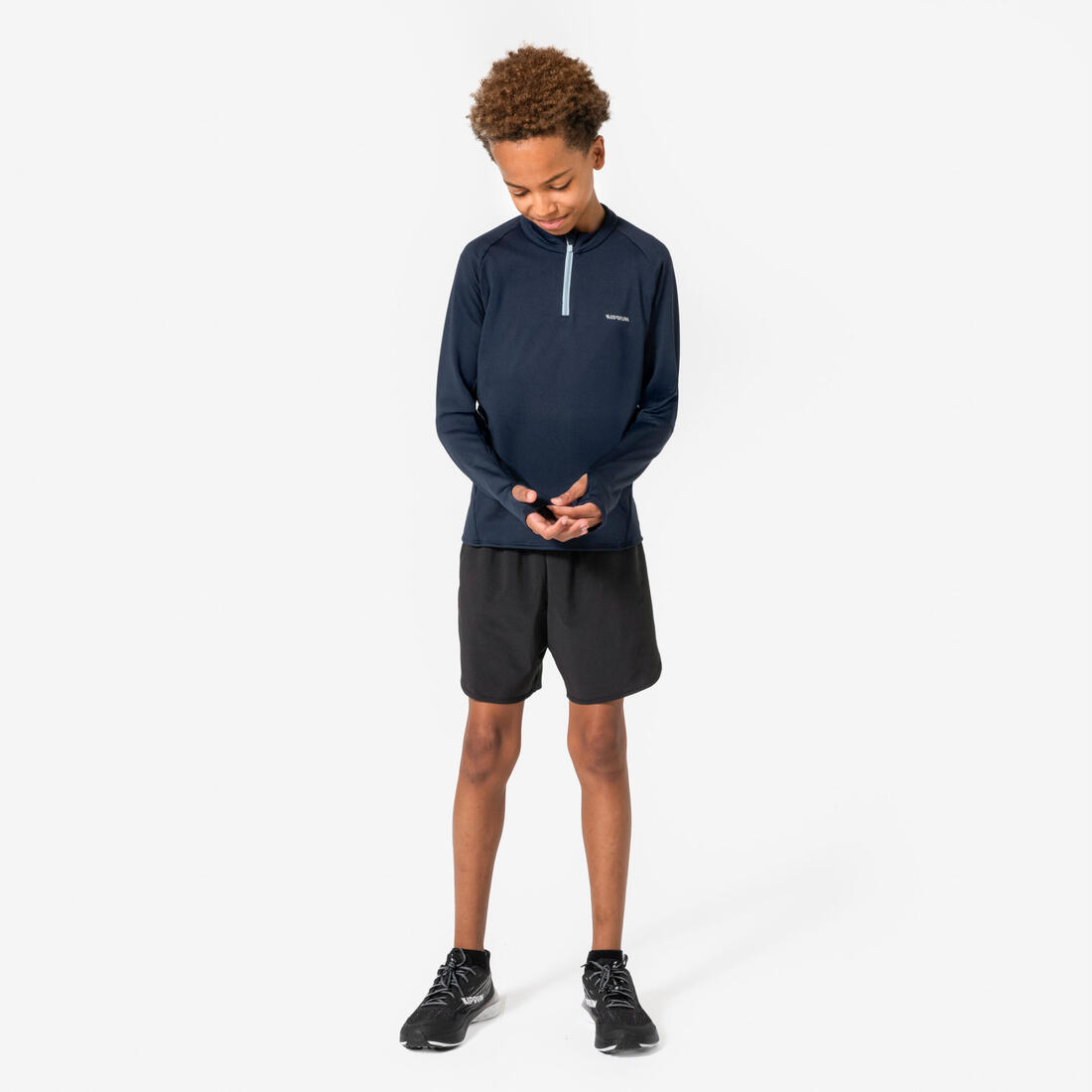 Maillot manches longues chaud 1/2 zip enfant d'athlétisme AT 100 corail fluo