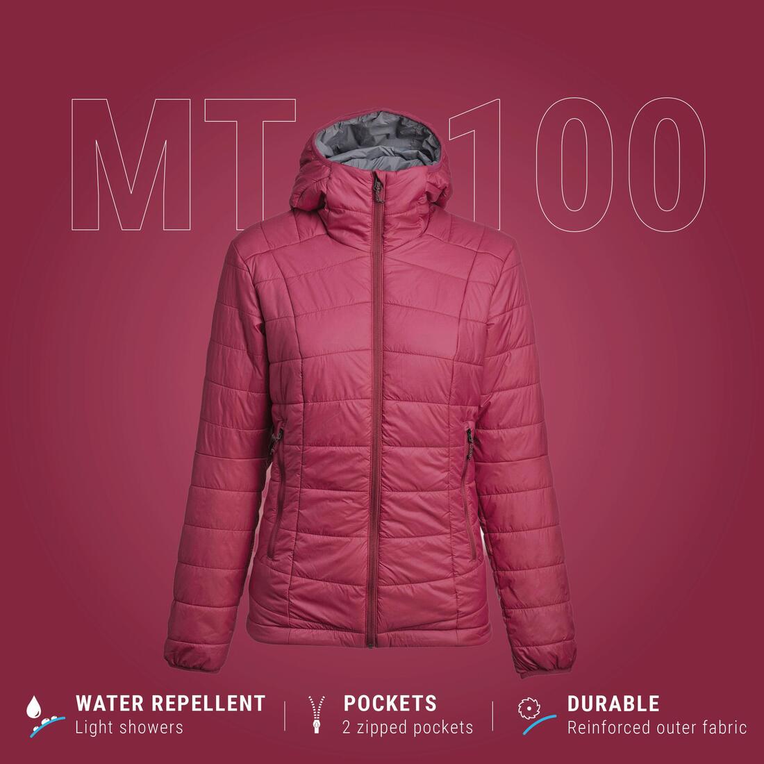 Doudoune de trek à capuche synthétique femme, MT100