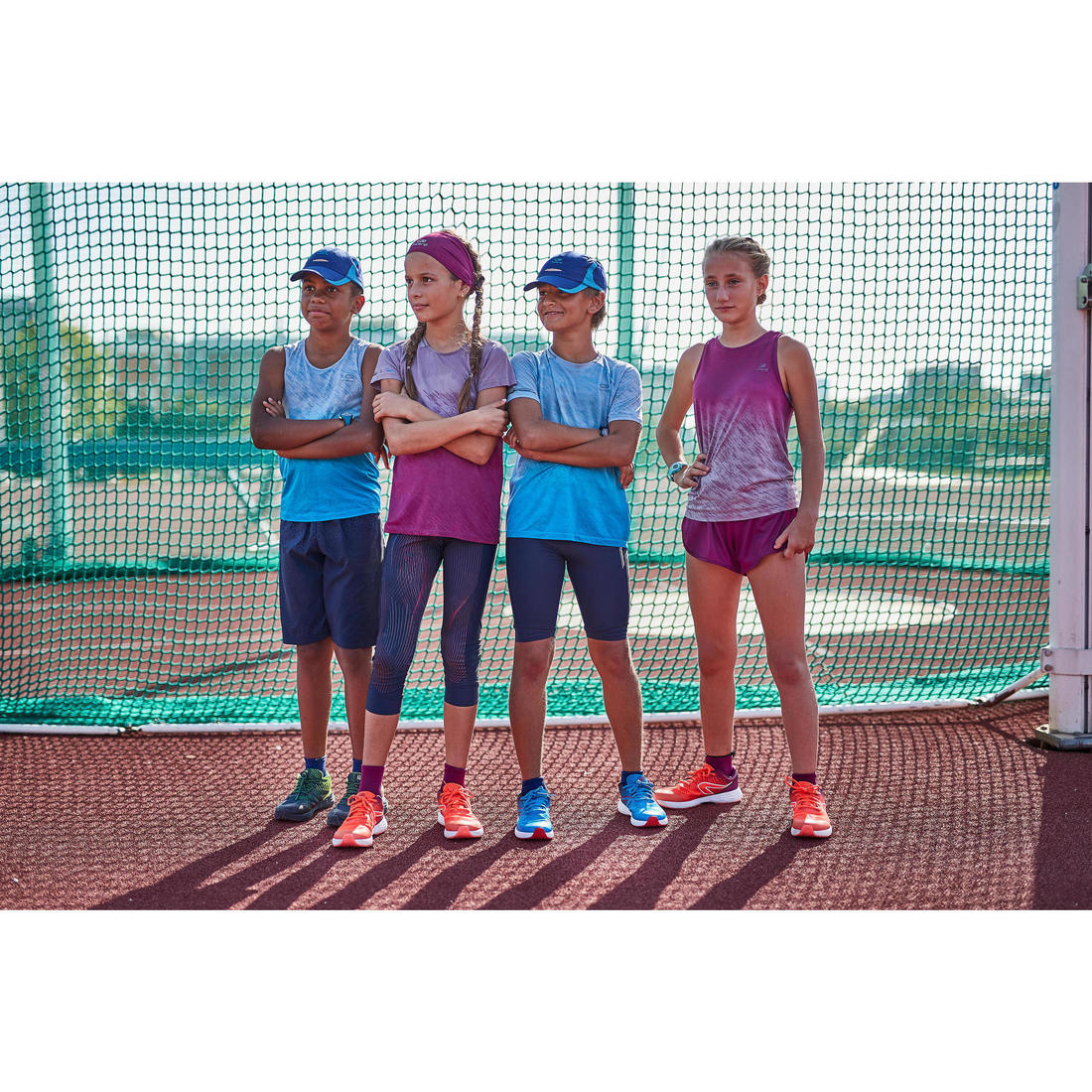 Débardeur running - athlétisme respirant garçon KIPRUN CARE bleu et rouge