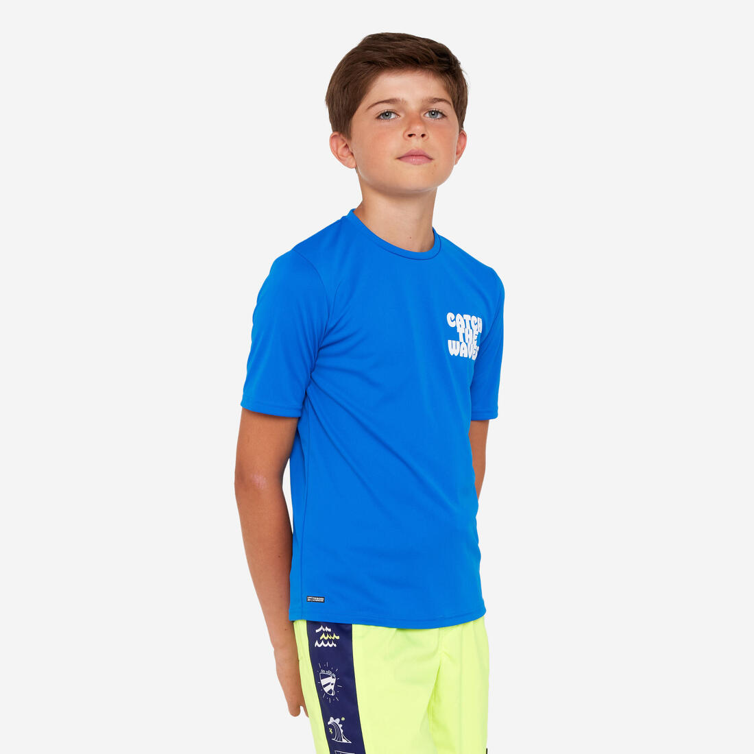 T-shirt anti UV manches courtes surf Junior - 100 blanc noir skate