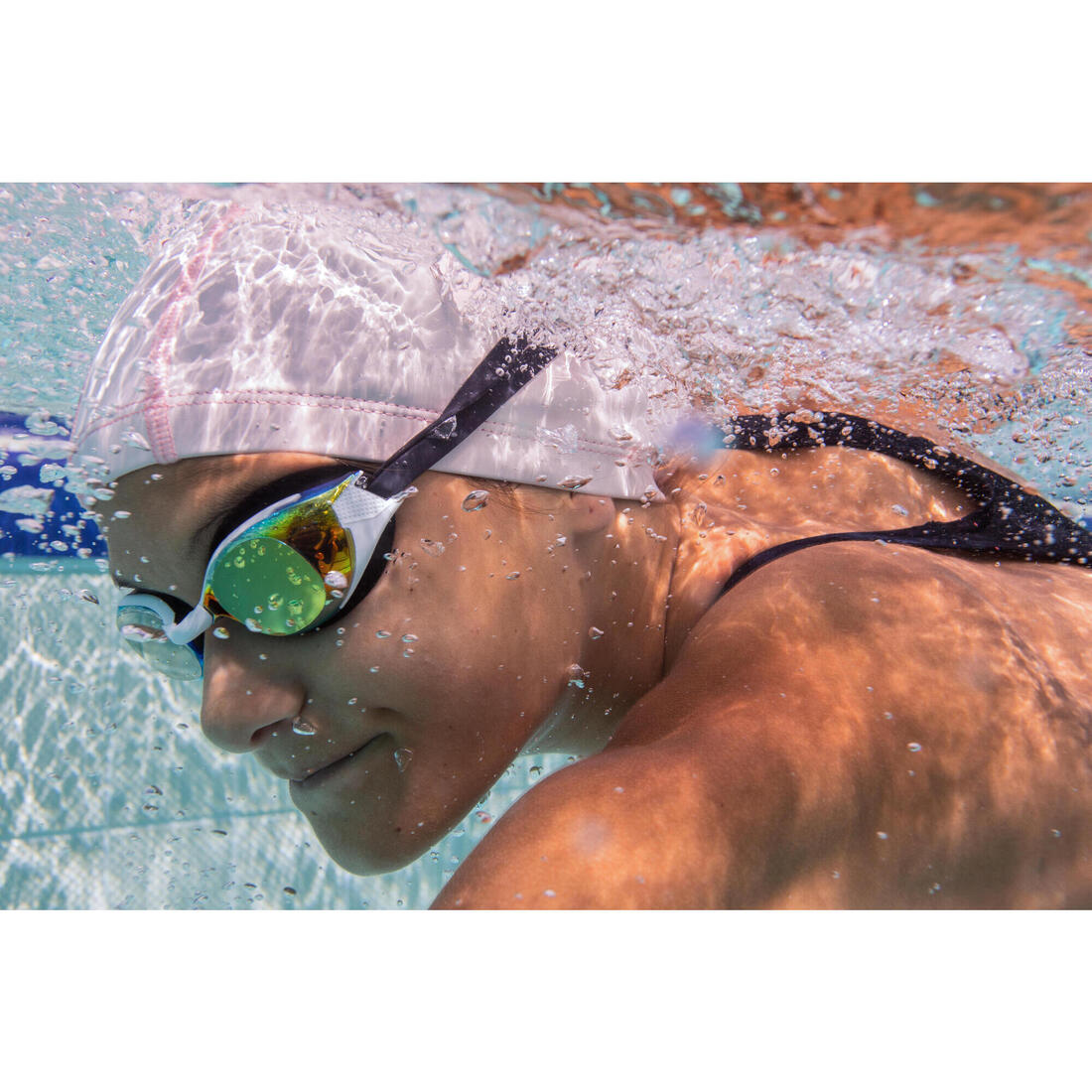 Lunettes de natation Taille Unique - Bfit blanc teintés bleus - Nouvel anti-buée