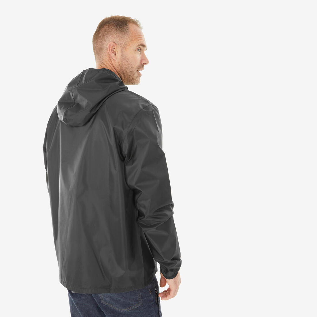 Veste de randonnée coupe-vent imperméable homme, Raincut 1/2 Zip noir