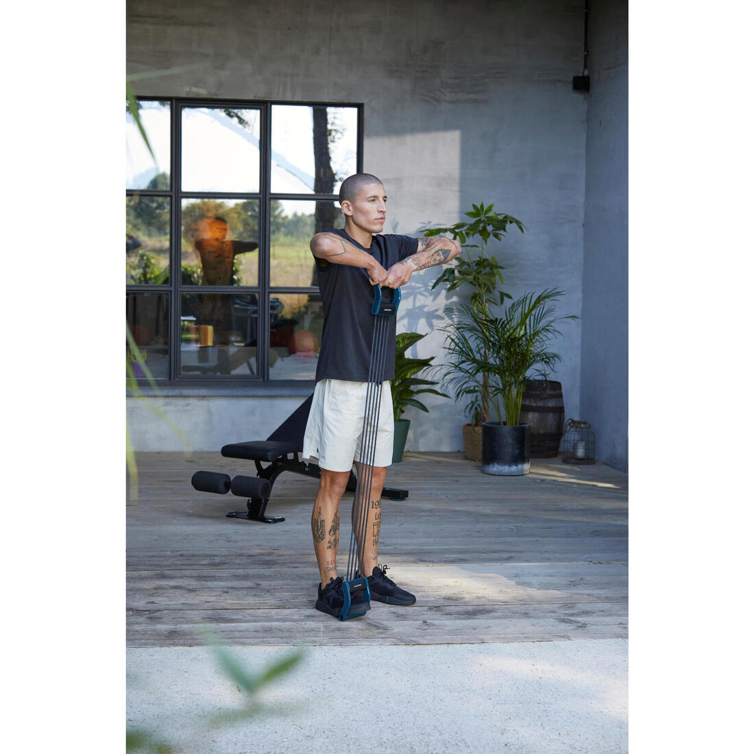 Extenseur de musculation réglable de 5 à 25kg - noir et bleu